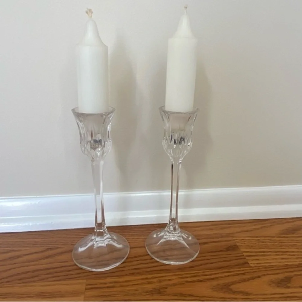 Mikasa Crystal Glass Icicles Tulip Shaped Candle Holders Set of 2 NWOT